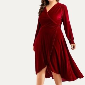 Maroon velvet wrap dress.  Super cute!